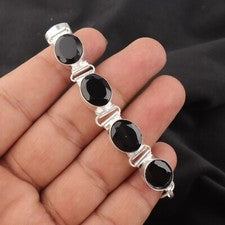 Brazalete de joyería hecha a mano de plata de ley 925 con piedras preciosas de ónix negro regalo por amor