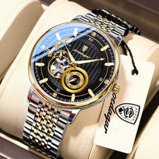 Poedagar reloj de pulsera automático para hombres acero inoxidable cristal de zafiro mecánico reloj para hombres