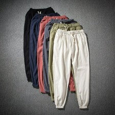 Hombres Algodón Lino Pantalones Sueltos Pantalones Estilo Harén Cintura Elástica Sueltos Informales