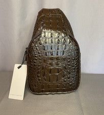 MODA CLÁSICA Bolso Bandolera Imitación Cocodrilo Marrón Oscuro Bandolera Pecho Mochila Nuevo con Etiquetas