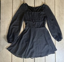 Vestido para mujer WDIRARA XS manga larga cuello redondo línea A gasa lunares punto suizo