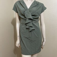 Vestido informal de verano con volantes cortos y cremallera talla S verde militar de rayón para mujer