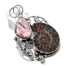 Colgante de joyería de regalo de plata de ley 925 con piedras preciosas fósiles de amonita 2,52" k529
