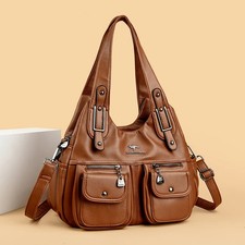 Bolso Bandolera de Hombro de Cuero PU para Mujer Bolso de Mano Grande Multi Bolsillo