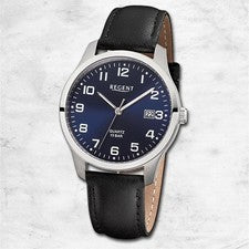 Regent Cuero Reloj de los Hombres Pulsera Cuarzo Negro Pulsera de Cuero URF1269