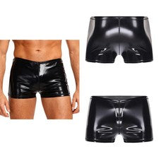 Ropa interior sexy para hombre Lencería estilo motocicleta Pantalones Ropa de dormir Boxer Shorts PU