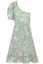 Vestido sin mangas para mujer - Vestido estampado floral de un hombro - Grande - Rosa Verde