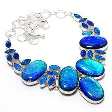 Collar de joyería hecho a mano de piedras preciosas de ópalo triplete 18"