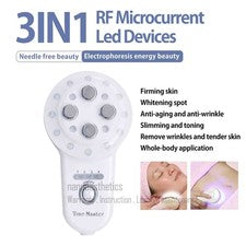 R-F Luz LED Fotónterapia Masajeador Facial Belleza Piel Máquina Estiradora