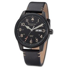Regent reloj de pulsera para hombres analógico correa de cuero negro marrón URF1253