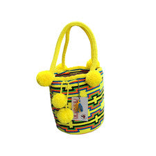 Bolso Wayuu Grande Hecho a Mano COLOMBIANO Brillante Pom Pom Boho Mochila Estilo Tribal