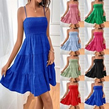 Mini vestido para mujer con tiras de espagueti con volantes en capas verano playa solero