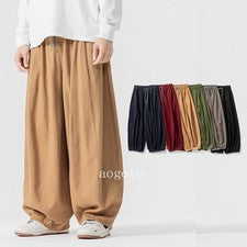 Pantalones informales de pierna ancha estilo chino para hombre Pantalones de linterna Pantalones sueltos de algodón tall