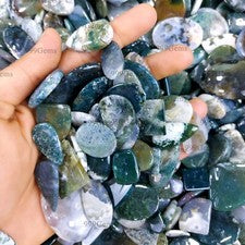 Lote a granel de 30 piezas de cabujón suelto con forma de mezcla de ágata musgo verde para joyería 15-40 mm