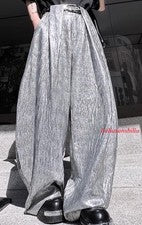 Moda Para hombres Tela Brillante Suelta Traje Pantalones Juvenil Fiesta Escenario Pierna Ancha Pantalones