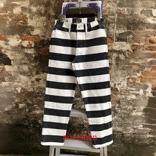 Pantalones de motociclista retro para hombre pantalones de lona a rayas estilo vintage