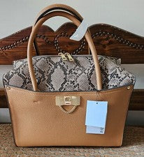 Mujer Just Fab Mujer Cartera Bolso de Mano con Correa, Beige/Tostado, Nuevo Mediano