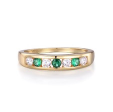 Anillo de zafiro blanco y esmeralda de plata esterlina 925 maciza y oro de 9 quilates para dama