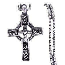 Collar Cruz Celta Medieval Plata Acero Inoxidable Crucifijo Irlandés Colgante