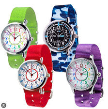 Reloj EasyRead Time Teacher para niños esfera redonda 33 mm correa de nailon tono plateado