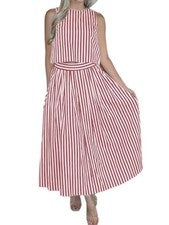 Conjunto de falda de 2 piezas para mujer, tops a rayas, camisetas sin mangas, vestidos midi 2008