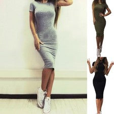 Nuevo vestido de moda fiesta lápiz sexy manga corta estrecho monocromático mujer
