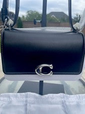 Bandolera Coach Luxe de cuero de becerro negro refinado bandido para mujer nueva con etiquetas
