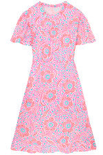 Vestido para mujer - Vestido estampado rosa turquesa - Vestido midi - Mediano - Algodón