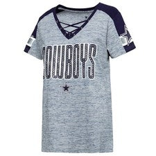 Camiseta para mujer Dallas Cowboys Curetta tachonada glamour moda cuello en V