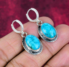 Pendientes curativos hechos a mano de plata de ley 925 con piedras preciosas turquesa azul joyería