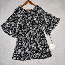 Vestido para mujer Knox Rose pequeño negro cachemira detalle encaje manga campana casa nuevo con etiquetas