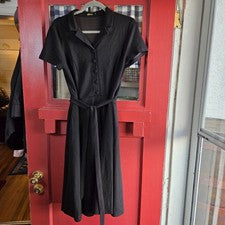 Vestido para mujer Sedtrend negro manga corta detalle botones cinturón talla XL NUEVO SIN ETIQUETAS