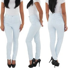 Pantalones vaqueros de cintura alta para mujer ajustados elásticos ajustados tubos corte alto azul claro