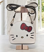 Bolso Bandolera Hello Kitty Bioworld Big Face Dome Cartera Blanco Brillo Lazo con Caja