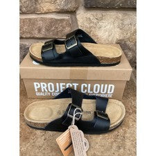 Sandalias Project Cloud Venita de cuero negro con hebilla de dos correas para mujer 9 nuevas
