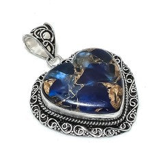 Colgante de plata de ley 925 hecho a mano con piedras preciosas de cianita azul cobre 2,09" i759