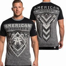 Camiseta deportiva AMERICAN FIGHTER negra gris jaspeado HARTWELL gráfica nueva con etiquetas