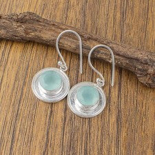 Pendientes para mujer de plata de ley 925 con piedras preciosas de calcedonia aguamarina natural