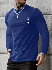 Camisetas Royal Azul Un Picas Póker Sólido Informal Moda Hombres Manga Larga Camiseta