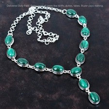 Oferta de San Valentín Ovalada Malaquita Piedras Preciosas 925 Plata Madre Cadena Collar Joyería
