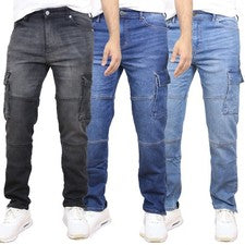 PACK de 3 pantalones de mezclilla para hombre de moda con bolsillo de carga calce elástico (tallas 30-42) envío gratuito