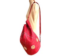 Bolso Hecho a Mano MARRUECOS Cuero Rojo Cordón NUEVO SIN ETIQUETAS Mochila Grande Cubo Medina