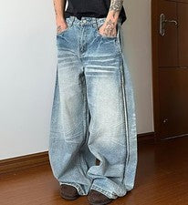 Pantalones de mezclilla para hombre azul claro pierna recta informales punk niño pantalones moda