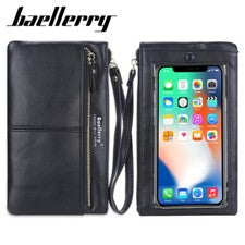 Cartera larga para teléfono celular con pantalla táctil y cremallera para mujer Bolso de mano Bolso de gran capacidad