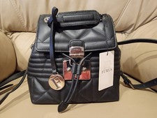 FURLA FORTUNA PEQUEÑO CUERO NEGRO ACOLCHADO MOCHILA MONEDERO MODA MUJER