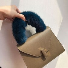 Mujer Piel de Visón Real Bolso de Mano Correa Hombro Cartera Asa Correa Bolso Accesorios