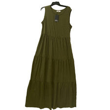 Maxi Vestido Pinup Moda Para Mujer 18W Verde En Niveles Volantes Sin Mangas Tejido Boho