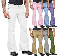 Moda Verano Para hombres Retro Discoteca Llamaradas Informales Cintura Media Color Sólido Pantalones Largos