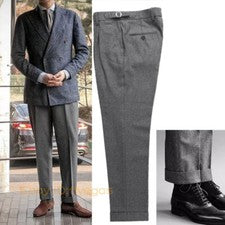 Hombres Brithsh Estilo Gurkha Lana Tweed Traje Pantalones Rectos Informales Pantalones S-5XL
