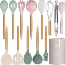 Juego de utensilios de cocina de silicona - 446 ° F resistente al calor grande, colorido